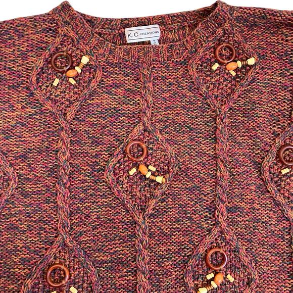 K.C. Creations Oversized Boho Artsy Tunic Sweater W Fringe Hem Rainbow Marled - Picture 7 of 16